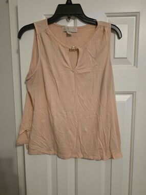 Michael Kors Peach Sleeveless Tank with Gold Keyhole Accent